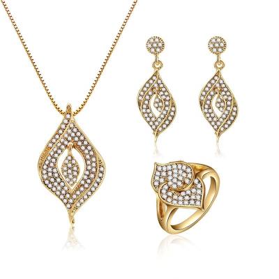 China Wholesale Fashion TRENDY Diamond Leaf Design Gold Women Wedding Jewelry Sets For Gift Party for sale