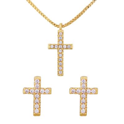 China Fashion TRENDY CIA Zirconium Cross Necklace Earrings Set Gold Plated Jewelry Set For Women 2021 for sale