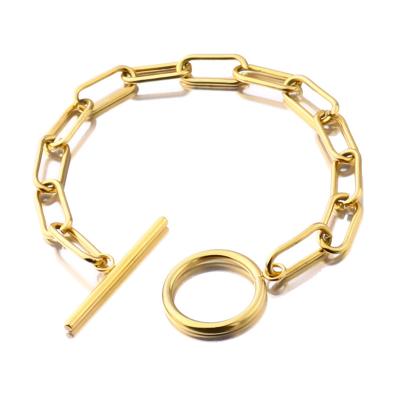 China High Quality Simple Design Link Chain Bracelet Women Jewelry Stainless Steel Gold Plated Cuff Bracelet for sale