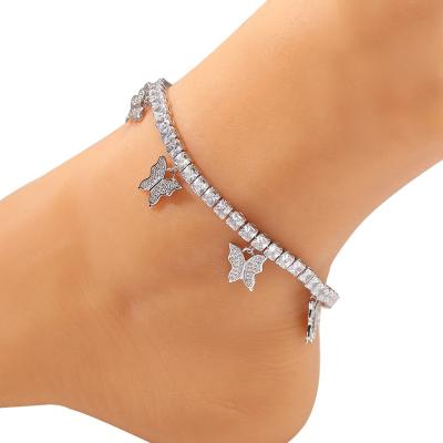 China 2021 FASHIONABLE Gold Silver Cuban Link Anklet Jewelry For Women, Crystal Beach Foot Chain Butterfly Anklets for sale