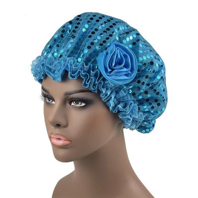 China Eco-Friendly Adjustable Silky Cowl Glitter Glitter Caps For Women Double Layers Satin Lining Hat For Curly Hair Women Hair Wrap for sale