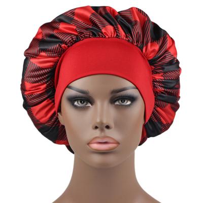 China Acceptable Logo Silk Satin Hair Sleeping Hoods Braid Hair Silk Wrap Printed Design Hat For Women for sale