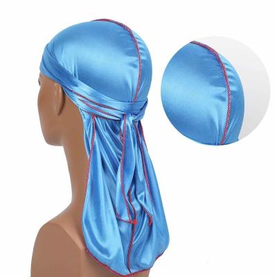 China Luxury Pure Color Du rag Silk Men's Durags Headwrap Polyester Long Tailed Turban Do Doo Silky Durag For Men for sale