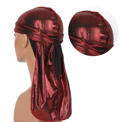 China Luxury Men's Polyester Durags Turban Hat Headwear Shiny Men's Durag Straps Waves Waves Elastic Hair Accessories Long for sale