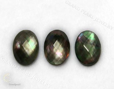 China None WIPE Doublet Cabochon - faceted white crystal with black MOP_13x18mm - semi-precious stone for sale