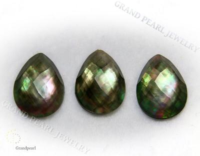 China None WIP Doublet Cabochon - faceted crystal with black MOP_15x20mm pear shape - semi-precious stone for sale