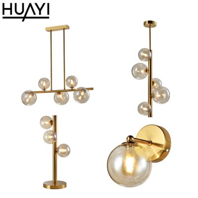 China HUAYI New Model Home Restaurant Indoor Modern Iron Unique Glass Ball Chandelier Pendant Light for sale