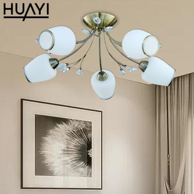 China HUAYI good price living room modern style villa iron glass crystal E27 outdoor mounted home pendant ceiling light for sale