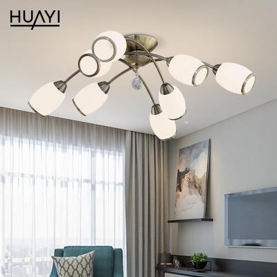 China HUAYI New Style Vintage Style Villa Home Decoration Old Bronze Iron Outdoor Mounted Glass Pendant Ceiling Light for sale