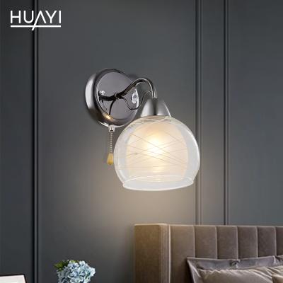 China Vintage Retro Modern Style HUAYI Corridor Bedroom Indoor Decoration E27 Iron Glass LED Wall Light for sale