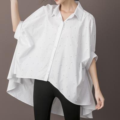 China Short Shirt Women Cotton Solid Color Bat Wing Sleeve Breathable Blouses Wholesale Casual Clothing Shirt for sale