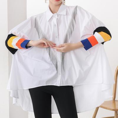 China Breathable Long Sleeve Batwing Rainbow Women's Loose Metal Tassel Shirt for sale