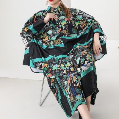 China Waterproof Women's Batwing Long Sleeve Printed One-Piece Pleated Pant Suit for sale