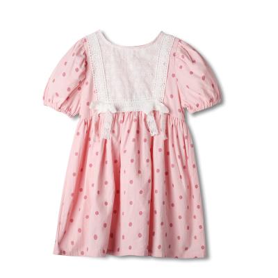 China Anti-wrinkle OEM 2022 new O-neck dress kids short sleeve girls' skirts dot soft kids dresses for girls for sale