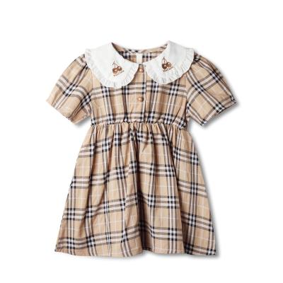 China Anti-wrinkle 2022 spring plaid clothes for children two-layer dress kids O-neck sleeve girls short dresses for sale