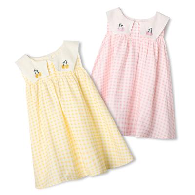 China 2022 new design Anti-wrinkle soft embroidery dress for girl sleeveless pink plaid kids dress color girls clothing for sale