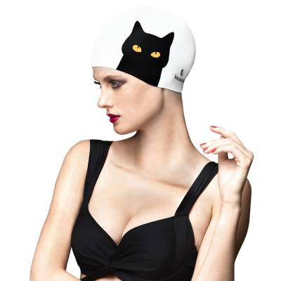 China Retention of hair dryer & Protect Hair From Chlorine Silicone Bath Cap Waterproof Bathing Cap To Protect Long Wet Hair For Women Cut Cat Printed for sale