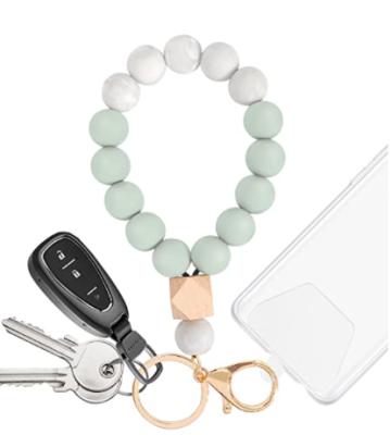 China Key Holder Ring Bracelet Key Chain Silicone Beads Bracelet For Women And Girls for sale