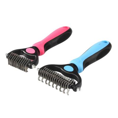 China Wholesale Viable Pet Hair Remover Brush Grooming Brush Double Sided Shedding And Dematting Undercoat Rake Comb For Dogs And Cats for sale