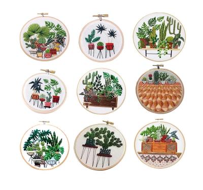 China China Potted Plant Pattern - Embroidery Stamped Kit with 20cm Embroidery Hoop for Beginners DIY Starters Sewing Crafts for sale