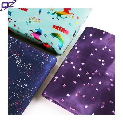 China Sueded customer pattern foil print fabric back brushed 90 polyester 10 spandex stretch tank top fleece for kids clothes and hoodies for sale