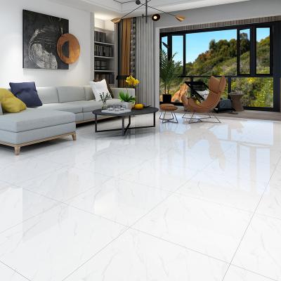 China Glazed Metallic Living Room Carrara White Fully Polished Glazed Tiles 600x600mm for sale