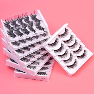 China Long Natural Wholesale 5 Pairs 100% Hand Made Thick Curly 3D Eyelashes Custom Made Thick Curly Eyelashes Full Strip Nature for sale