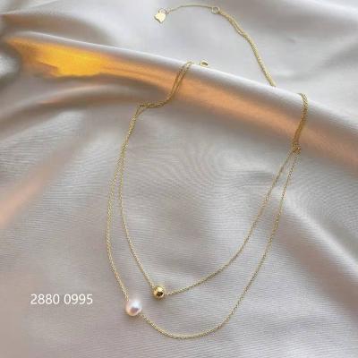 China Romantic Design Double Layer 18K Gold Popular Bead Chain Pendant Necklace for sale