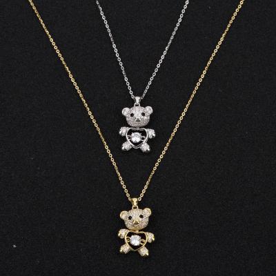 China Romantic Zirconia Jewelry 18K Premium Gold Plated Silver Necklace Teddy Bear Necklace Jewelry for sale