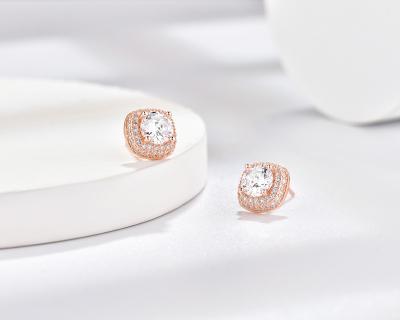 China BOHEMIA Solid 925 Silver Rose Gold Plated Round Cubic Zirconia Stud Earrings for sale