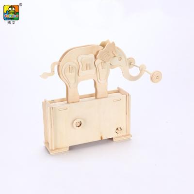 China KD Educations Toys Cotwins 3 D Wooden Educational Craft Gift Decoration Jigsaw Puzzle Elephant Weightlifting for sale