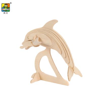 China Toy Cheap Assembly Cartoon Dolphin Animal Model Natural Wooden Puzzle For Home Decoration,Toy DIY Handmade Building Craft Wooden Toys for sale