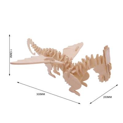 China Educational Toy Building Toy Building T-rex 3d puzzle assembly cartoon wooden dinosaur toy wooden tiranosaurus puzzle toys for kid for sale