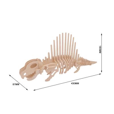 China 100% Eco-friendly Children's Educational Toys DIY Laser Cut Wooden Jigsaw Dimeterodon 3D Dinosaur Jigsaw Puzzle Animal Skeleton Dinosaurs Stegosaurus Toy for sale