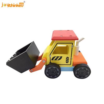 China DIY TOY New Arrival Game Push Car Kids Educational Self Assemble Solid Wooden Toys Cars For Children DIY Construction Wooden Bulldo for sale