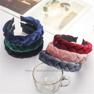 China Fashion Wholesale Custom Velvet High Quality Braided Bundle Fabric Knot Headband Headbands Hair Band For Women for sale