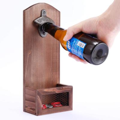 China Viable Factory Wholesale Beer Corkscrew Wall Bottle Opener With Storage Basket Bar Decoration Vintage Bar Decor for sale