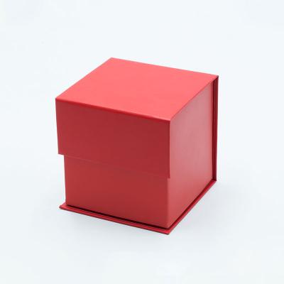 China Recycled Small Materials Cube Red Color Flap Foldable Magnetic Product Gift Box Packaging For Candle for sale