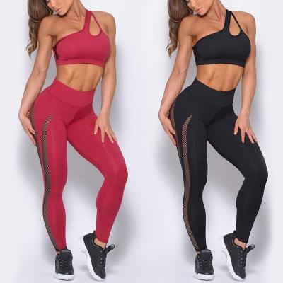 China New Breathable Mesh Single Shoulder Belt Yoga Suit Summer Women Fitness Yoga Wear Set Fitness Sportswear for sale