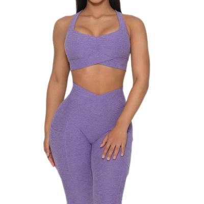 China Fashion Quick Dry Sexy Women Breathable Stretch Compression Fitness V Waist Legging And Bra Set for sale