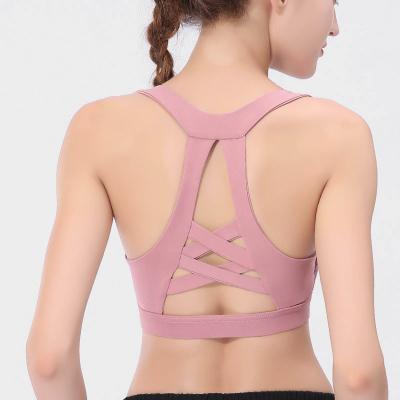 China Wholesale Breathable Cross Fitness Wear Yoga Bra Vest Training New Girl Beautiful Girl Sports Bra Back Pink for sale