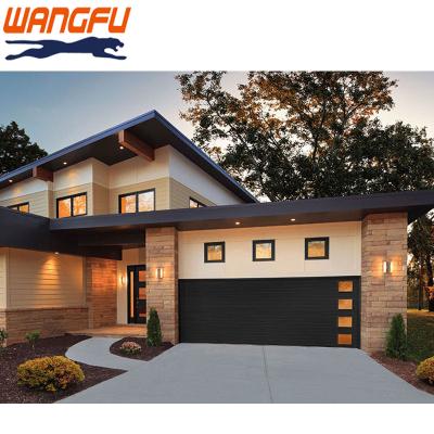 China Waterproof Villa Architecture Modern Style Automatic Modular Aluminum Gate Automatic Black Glass Garage Door High Standard for sale