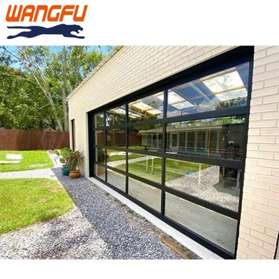 China Modern Wangfu Aluminum Alloy Customized Frosted Glass Modern New Black Combined Automatic Garage Door Wholesale High Standard for sale