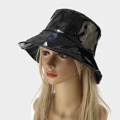 China New Fashion Patent Leather Fisherman Eaves Color Waterproof Bucket Hats Casual Pure Plain Wide Basin Hat for sale