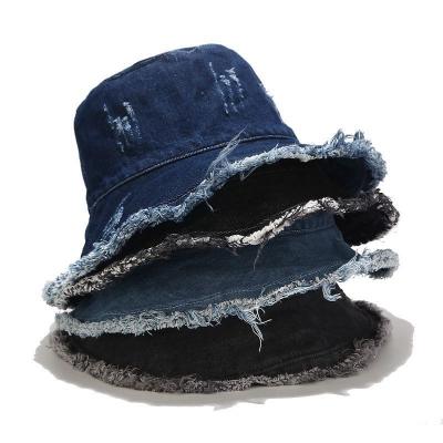 China Vintage Ripped Denim Hat Women Casual Fashion Street Vintage Fisherman Hat Spring Summer Outdoor Sun Visor Washed Bucket Hat for sale