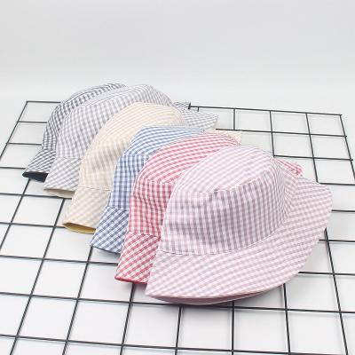 China Men's summer double-sided simple casual Korean simple hat tide bucket hat tide bucket hat couples shade women version plaid pool reversible for sale