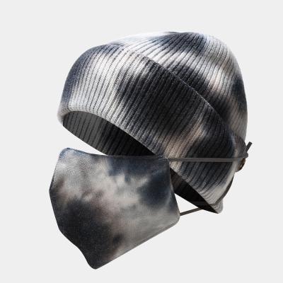 China 2022 New COMMON creatives tie-dye hat mask set for men and women outdoor cold protection face knitted hat ear knitted hats winter for sale