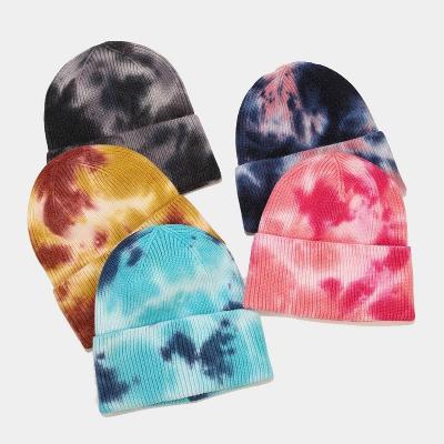 China New COMMON Tied Dyed Knitted Hat For Women In Europe Autumn And Winter Outdoor Warm Core-spun Hat Chat Curly Women's Winter Hat for sale