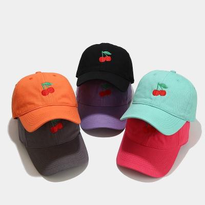 China COMMON Summer Fashion Women's Outdoor Black Custom Embroidered Cherry Pattern Soft Custom Baseball Cap Hats for sale