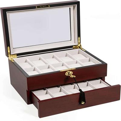 China Custom Wholesale Factory Top Cover Slot Watch Glass Storage Box Wooden Jewelry Display Box for sale